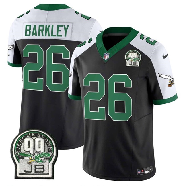 Men's Philadelphia Eagles #26 Saquon Barkley Black 2024 F.U.S.E. Jerome Brown Patch Alternate Stitched Football Jersey Men's Philadelphia Eagles #26 Saquon Barkley Black 2024 F.U.S.E. Jerome Brown Patch Alternate Stitched Football Jersey